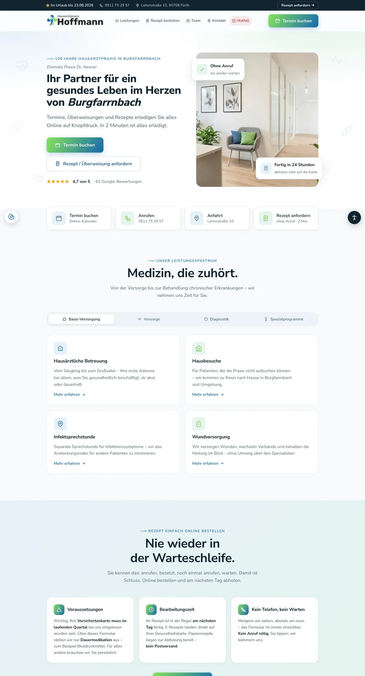 Startseite der Hausarztpraxis Hoffmann, live umgesetzt